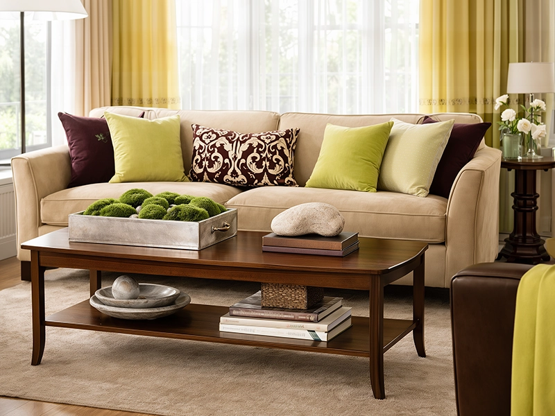 Светлая тумба под телевизор в гостиной с бежевыми обоями и напольным покрытием дуб Берген